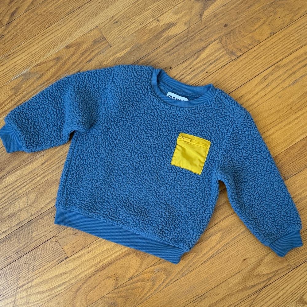 Old Navy Kids Blue Sherpa Sweatshirt with Yellow Accent